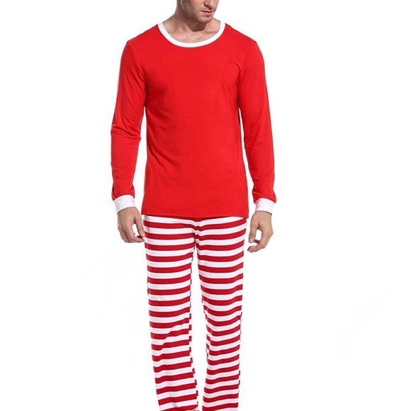 Matching Red White Striped Winter Christmas Family Pajamas PJs Men Women Kids - Picture 5 of 16